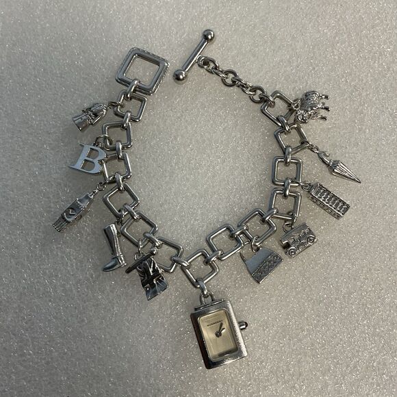 Burberry Charm Bracelet Watch Women Sterling Silver BU5200 Needs Battery - Picture 1 of 16